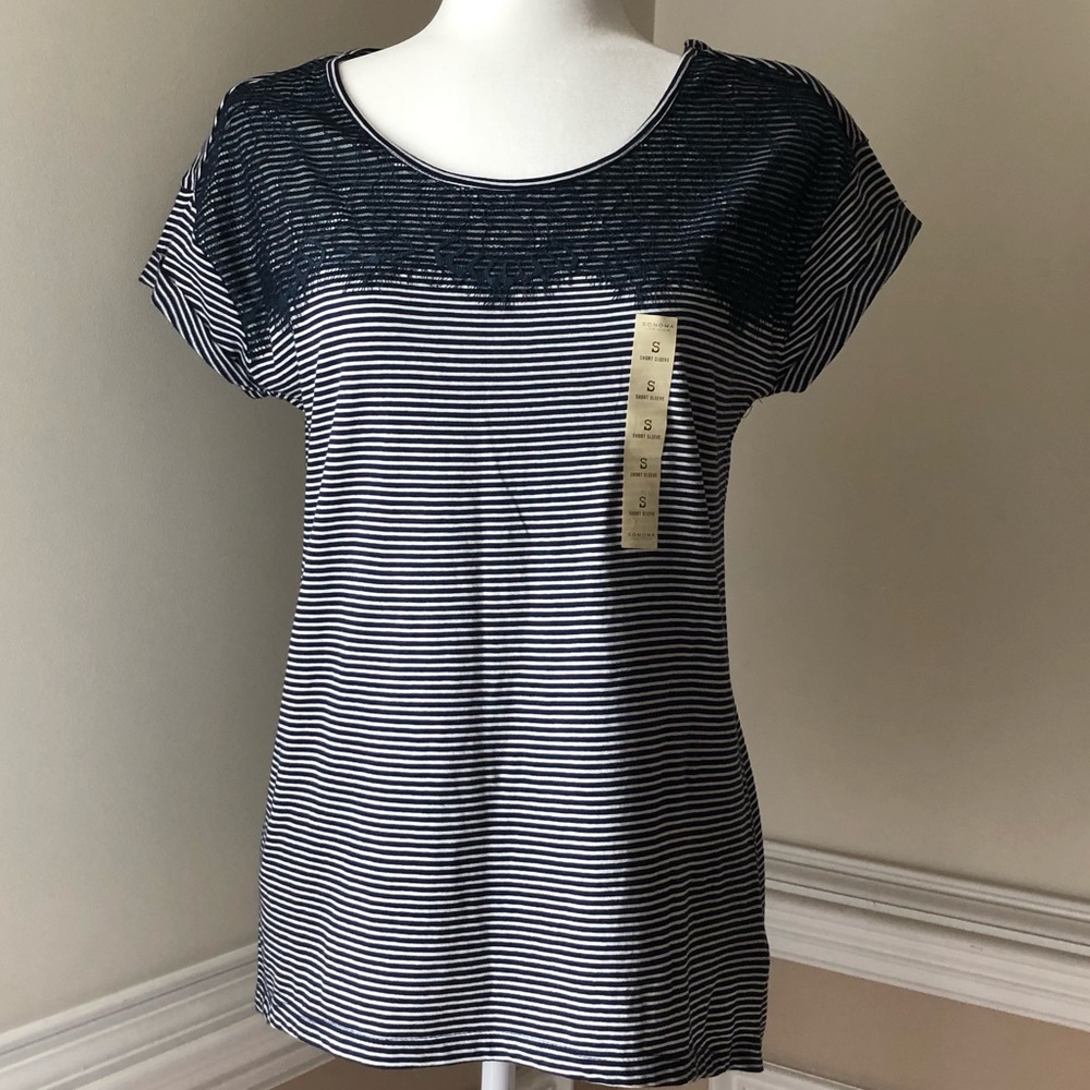 Sonoma Lace Embellished Striped Tee - S